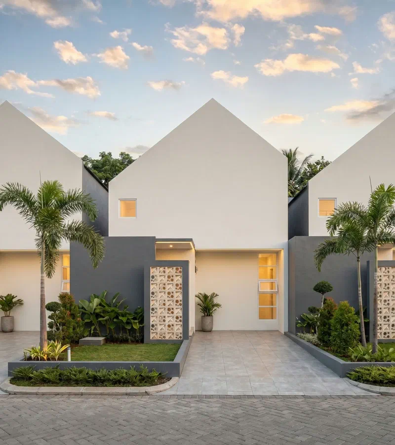 Fasad rumah modern dengan taman